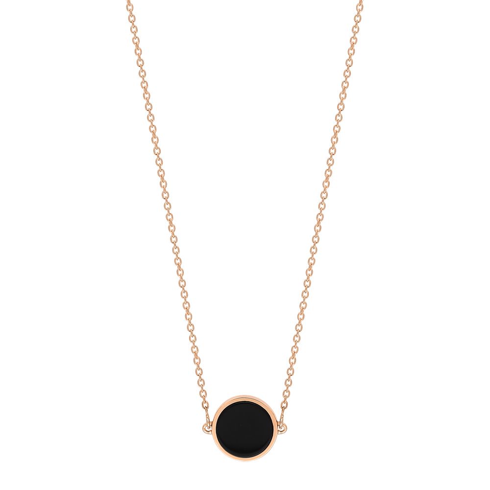 Ginette NY - NECKLACE pink gold - mini ever onyx disc necklace | Ginette-NY
