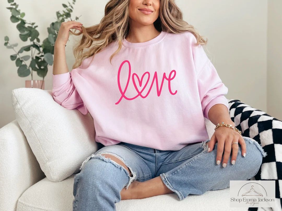 Cute Pink Sweatshirt for Valentines Day, Gift for Her, Love Heart Crewneck Pullover for February,... | Etsy (US)