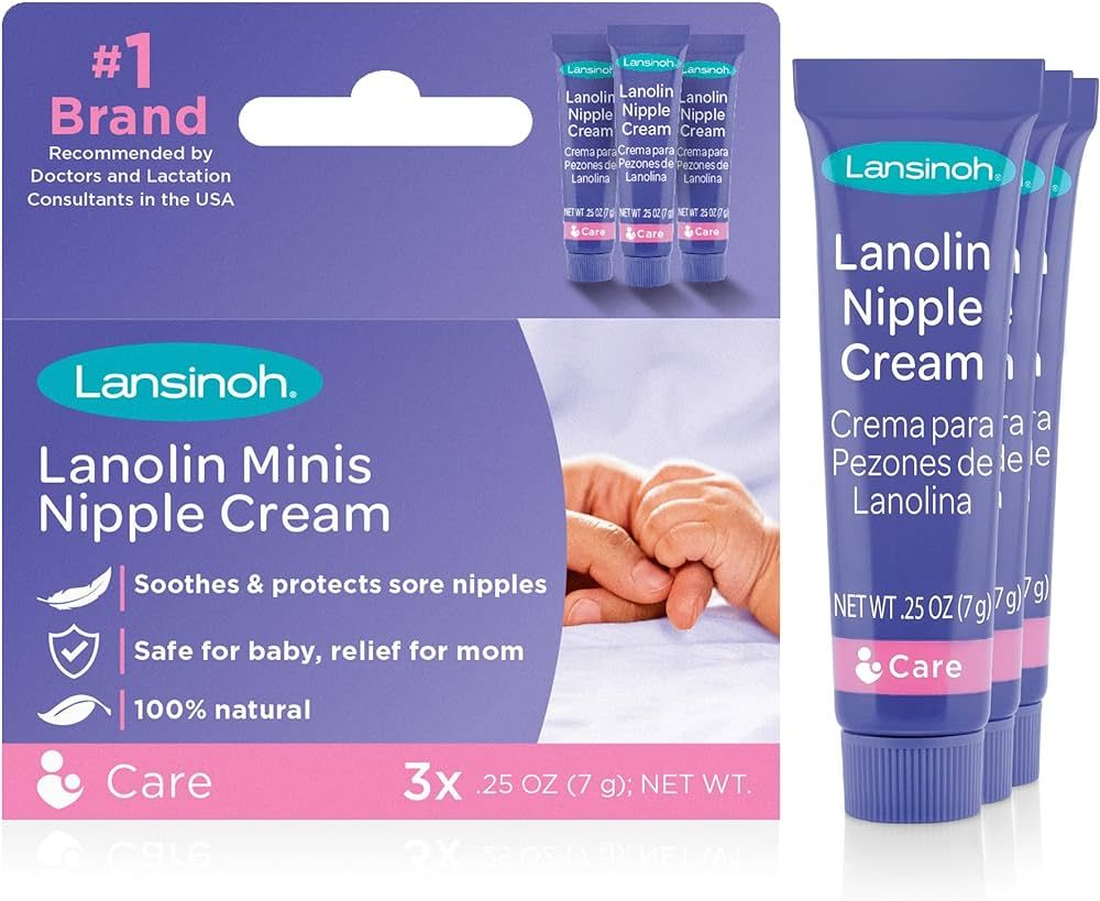 Lansinoh Lanolin Nipple Cream, Safe for Baby and Mom, Breastfeeding Essentials, 3 Mini Tubes, Eac... | Amazon (US)
