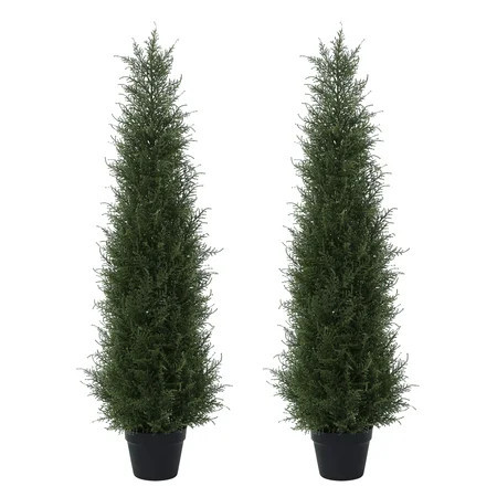 2 Pack 4 ft Artificial Cedar Tree UV Rated , Artificial Christmas Topiary Tree, Pre-Potted Plants for Indoor Outdoor Housewarming Gift Home Decor, DR.Planzen | Walmart (US)