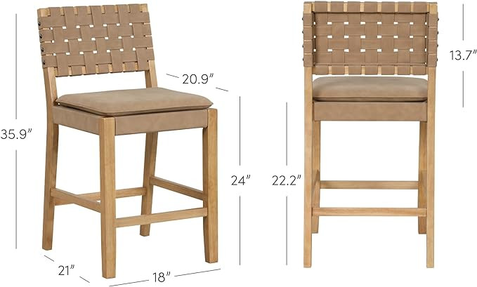 Nathan James Cohen Mid-Century Modern Leather Bar Stool, Counter Height Chair in Solid Wood Frame... | Amazon (US)