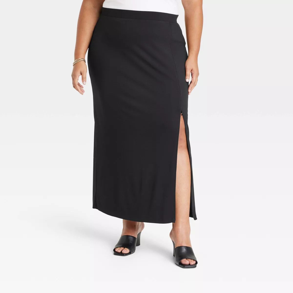 Women's Zip Slip Ponte Midi A-Line Skirt - Ava & Viv™ Black | Target