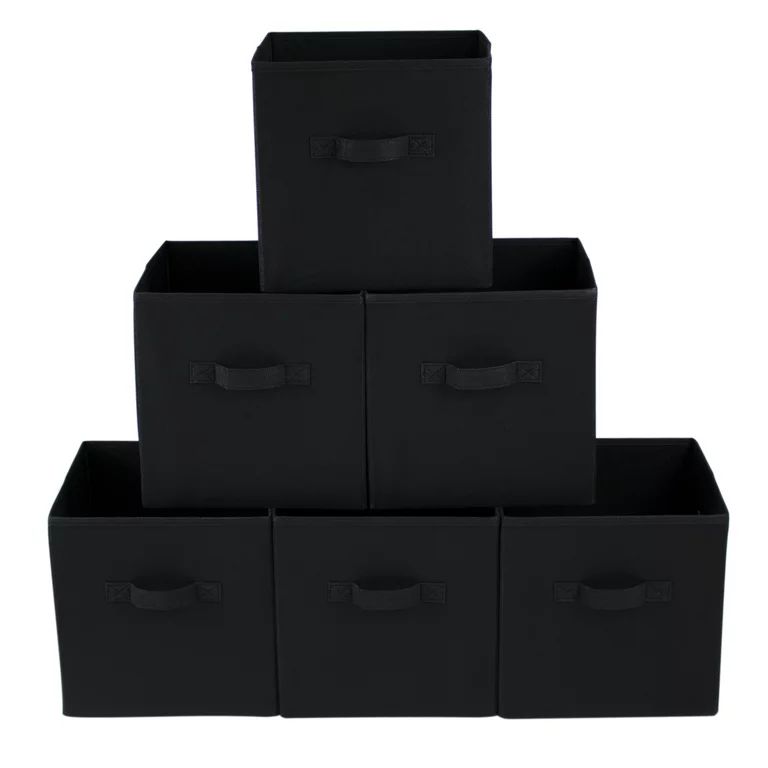 Mainstays Collapsible Cube Fabric Storage Bins (10.5" x 10.5"), 6 Pack, Rich Black - Walmart.com | Walmart (US)