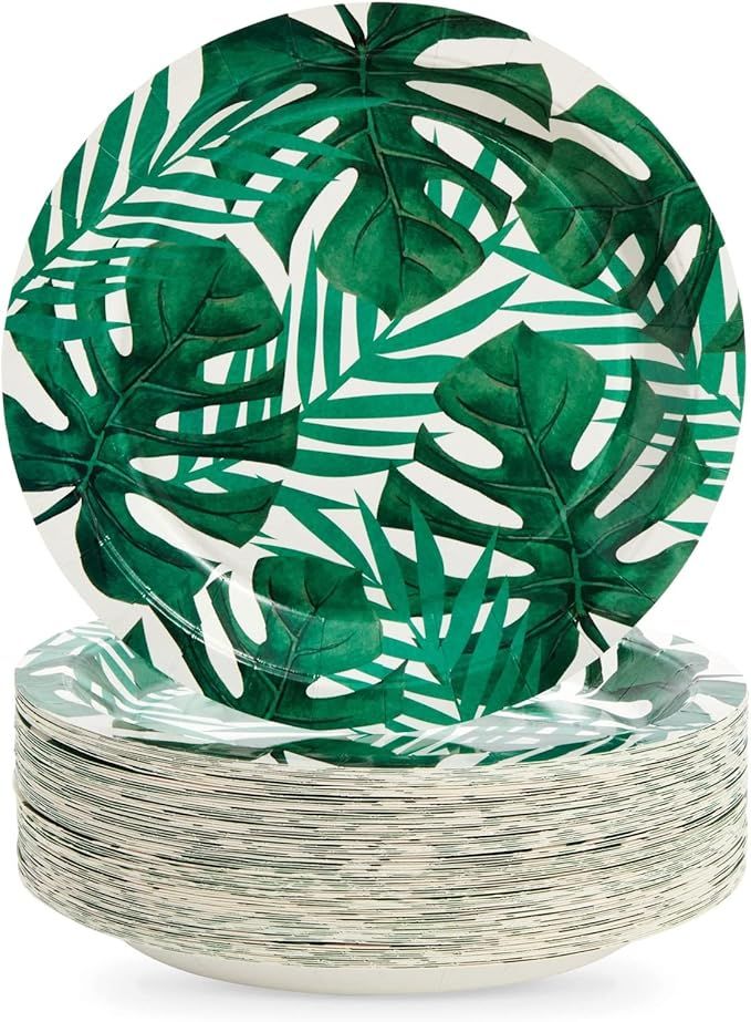 BLUE PANDA 80-Pack Tropical Paper Plates, Disposable 9" Green Leaf Plates Paper Design for Birthd... | Amazon (US)