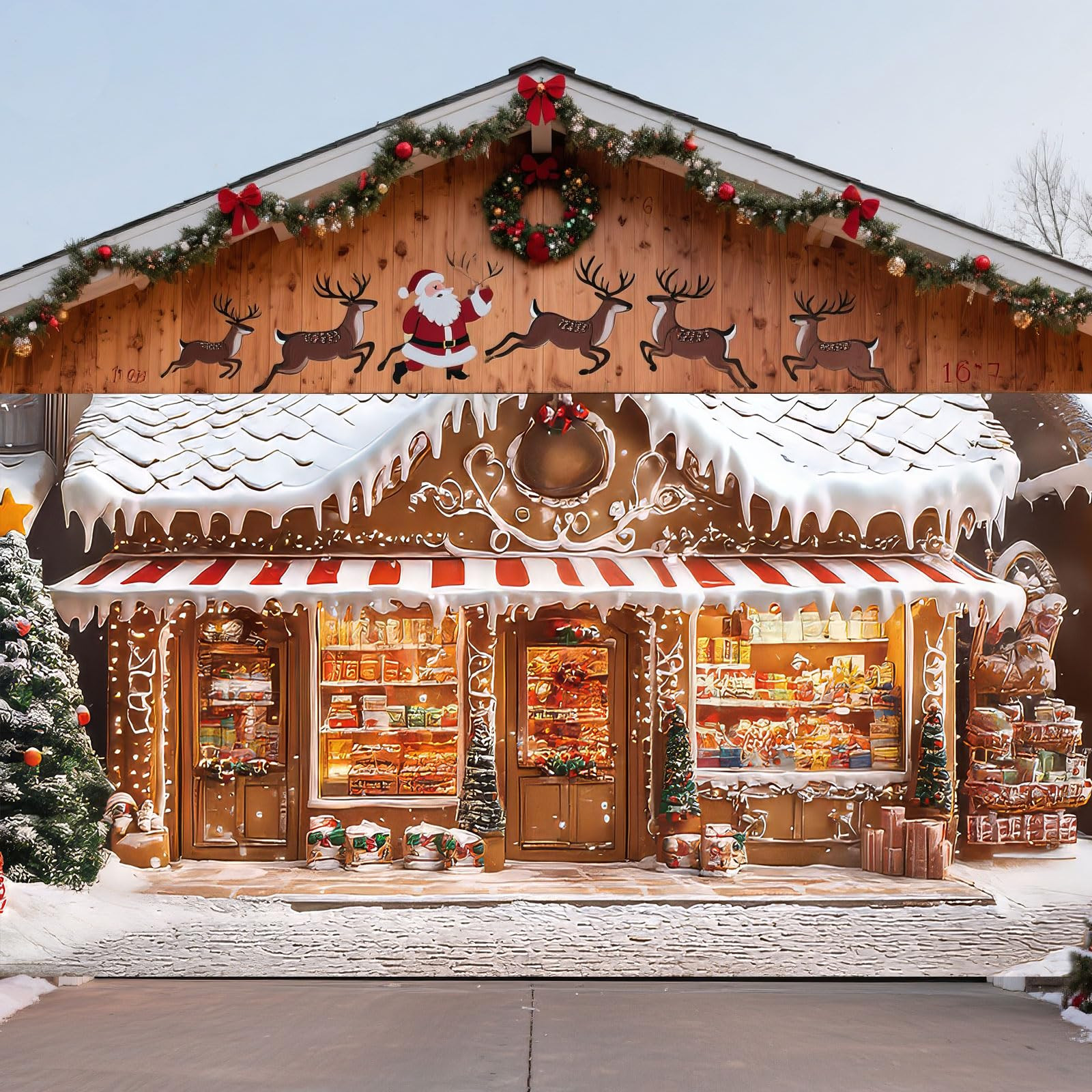 VitalCozy 16 x 7 ft Gingerbread Christmas Garage Door Cover Banner Decorations, Christmas Santa's... | Amazon (US)