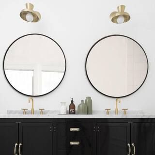NEUTYPE 24 in. W x 24 in. H Round Aluminum Alloy Framed Bathroom Vanity Mirror Black Wall Mirror ... | The Home Depot