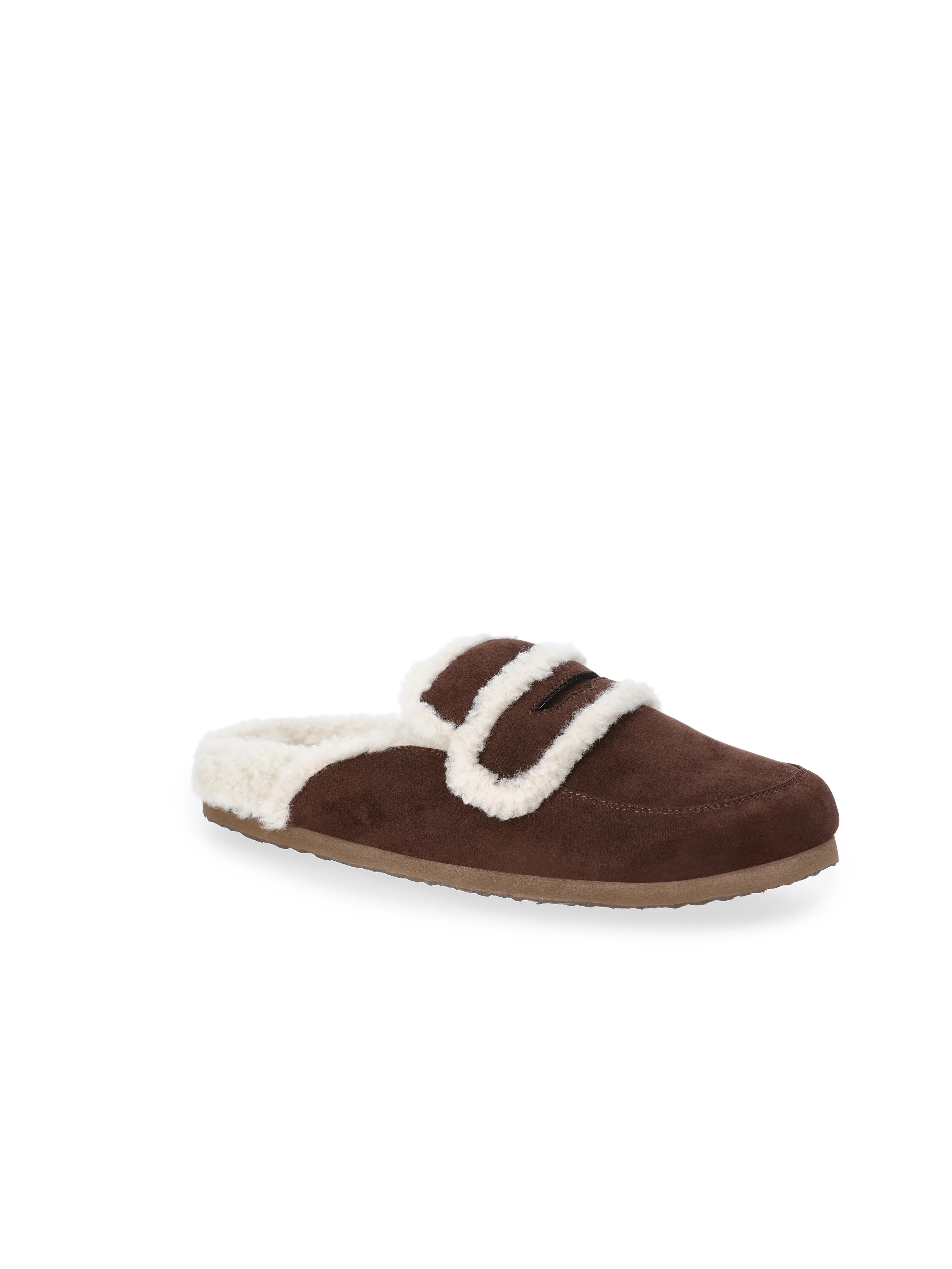 Time and Tru Women's Faux Shearling Slide On Loafers | Walmart (US)