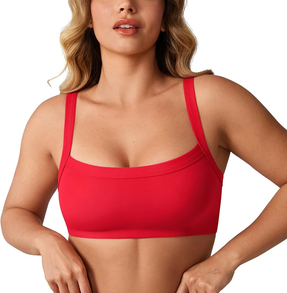 Hugcurve Adjustable Sports Bra Square Neck Wireless Padded Yoga Workout Tops | Amazon (US)