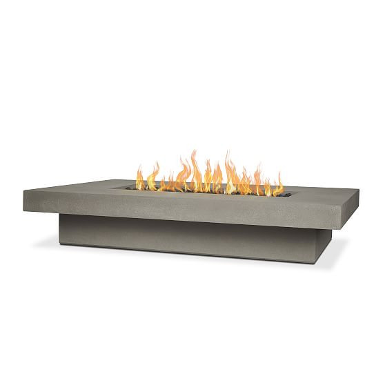 Concrete Lipped Rectangle Fire Table, 72", Flint | West Elm (US)