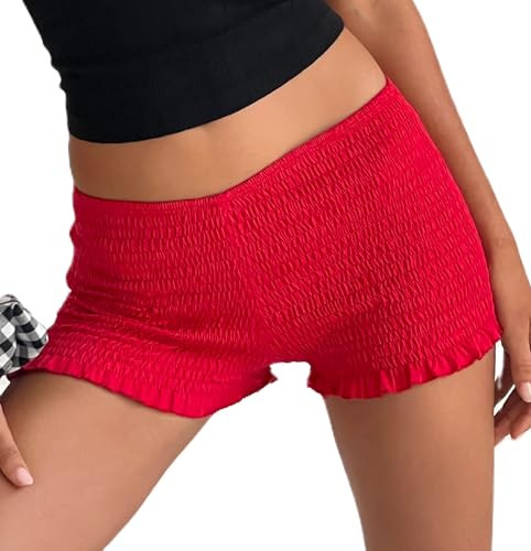 KMBANGI Women Smocked Micro Shorts Y2k Bloomers Ruffle Frill Hem Hot Pants Ruched Sexy Pajama Bot... | Amazon (US)