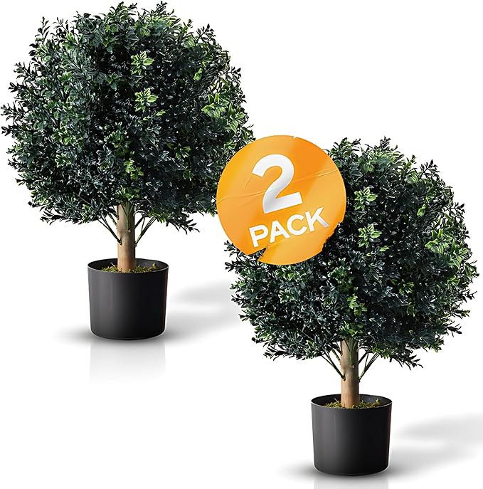 BOTARO TRESIL Set of 2 - Pre-Potted 24" High Ball Shaped Boxwood Topiary- 16" Diameter - Plastic ... | Amazon (US)