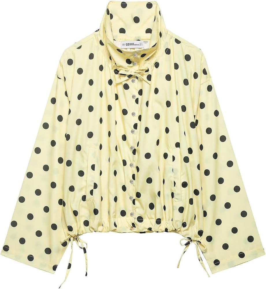 A37135 BBWM Women's Polka Dot Overcoat, Long Sleeve, Button-Up, Drawstring Hem, High Neck, Multip... | Amazon (UK)