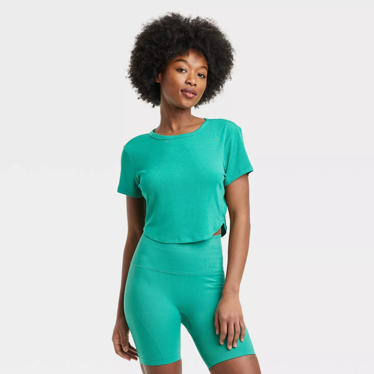 Women's Modal Rib Cropped Short Sleeve Shirt - All In Motion™ | Target