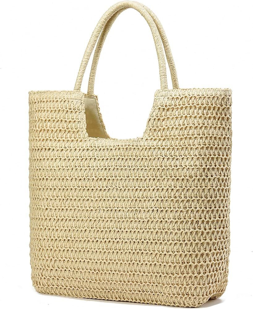 Straw Beach Bags for Women Woven Beach Tote Bag Casual Boho Large Shoulder Handbags Purse for Vac... | Amazon (US)