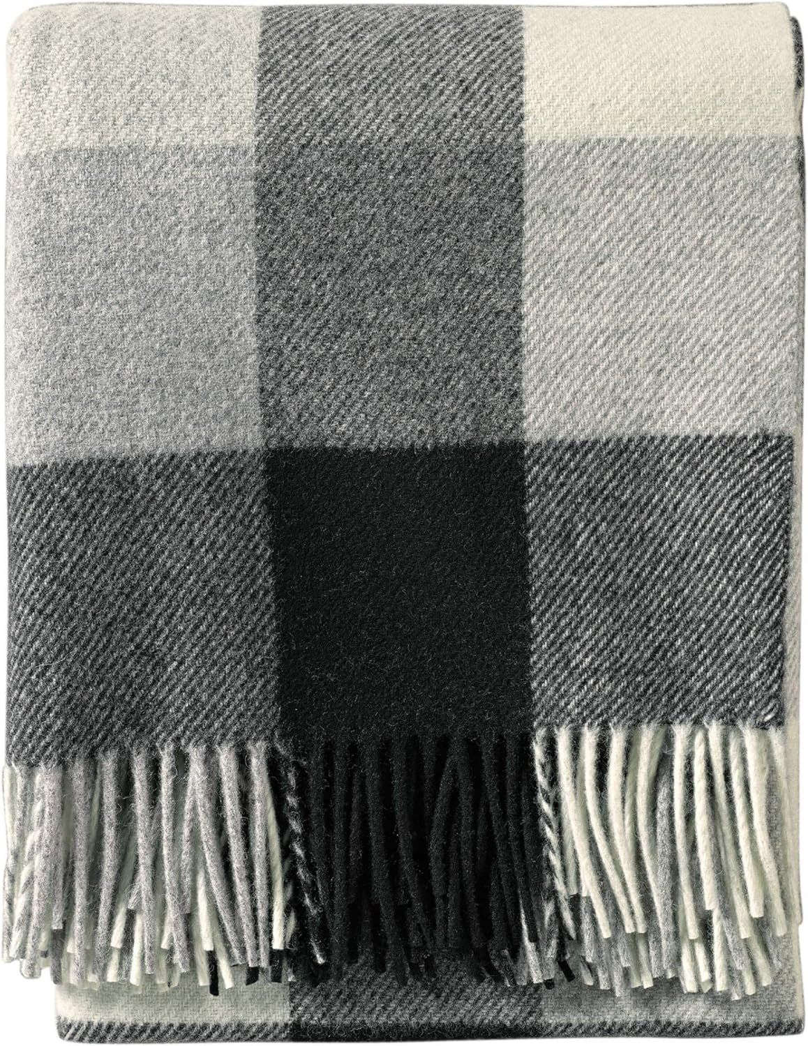 Pendleton, Eco-Wise Washable Wool Throw with Fringe, Black / Ivory | Amazon (US)