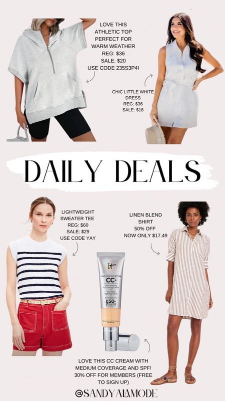 Daily deals // Amazon fashion // athletic wear // summer outfits // CC cream // beauty // linen dress // old navy // summer dress // white dress 

#LTKSeasonal #LTKSaleAlert