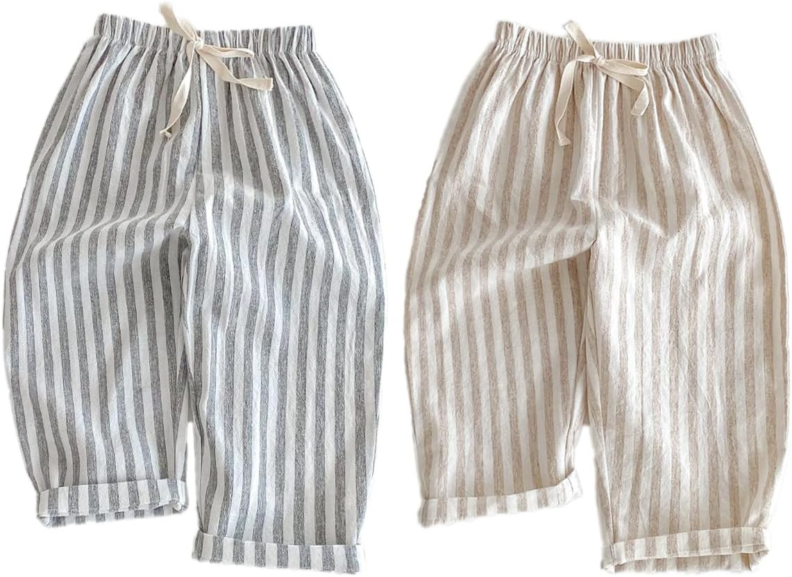 Ashmyova Classic Casual Pants for Boys Thin Cotton Stripe Elastics Waist Spring Summer Trousers Toddler Long Pants 2Pcs | Amazon (US)