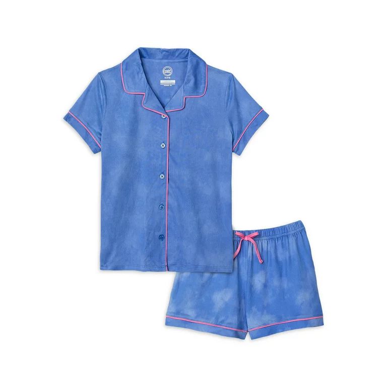 Wonder Nation Girls Button Front Sleep Coat Set Pajama, 2-piece, Sizes 4-18 & Plus | Walmart (US)