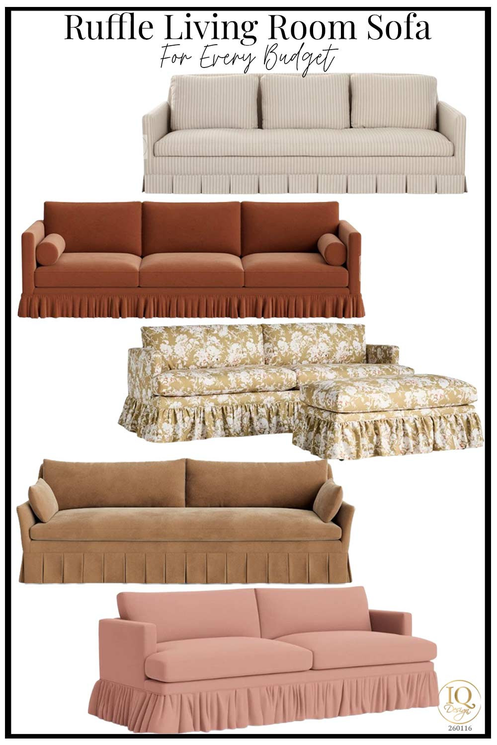 Ruffle Living Room Sofa – For Every Budget

Soft, feminine, and full of charm, the ruffle sofa trend is bringing a cozy, romantic feel back into living rooms. From tailored skirted sofas to relaxed slipcovered styles, these pieces add movement, texture, and a designer-collected look without feeling stiff or formal.

Whether you love neutral linen, warm camel tones, or soft blush upholstery, a ruffled sofa can make your space feel layered, comfortable, and inviting. This look works beautifully in traditional, cottage, grandmillennial, and cozy modern living rooms—especially when paired with vintage-inspired rugs, soft pillows, and warm wood accents.

If you want a living room that feels more personal and less cookie-cutter, this trend is a beautiful way to add softness and character. Pinterest 2-17-26

#LTKHome #LTKOver40 #LTKmomlife