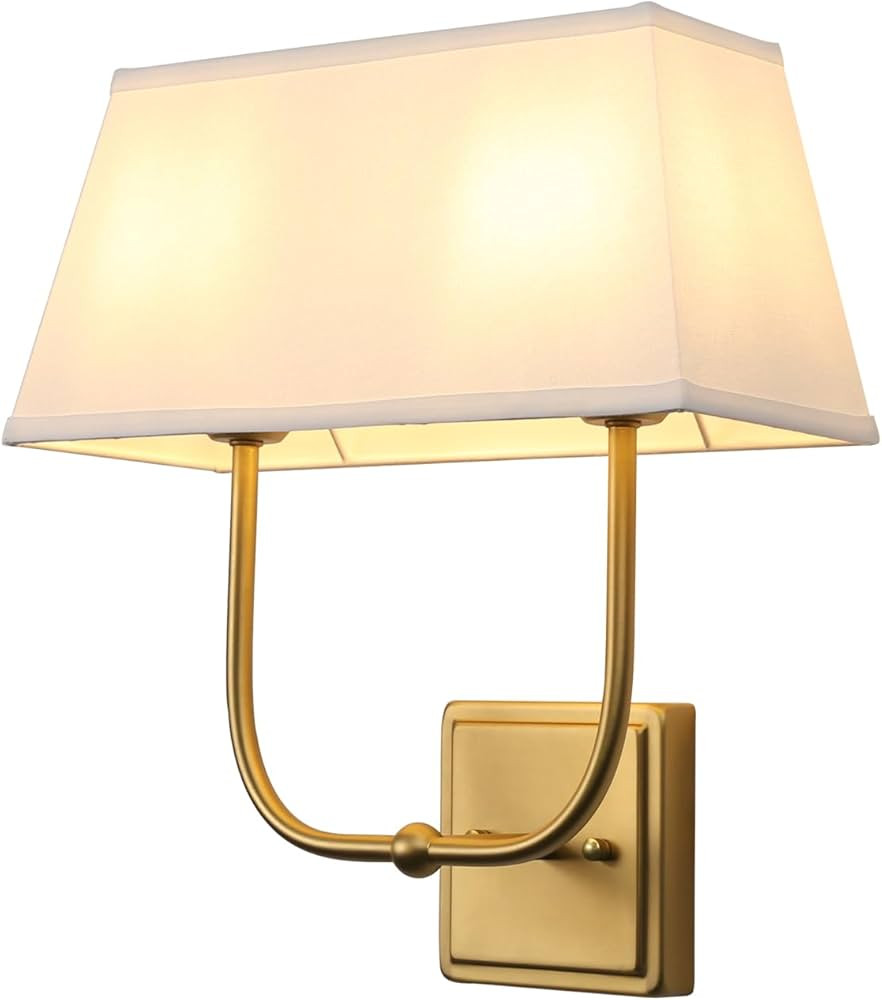 Vintage 2-Lights Wall Sconces with White Fabric Lampshade, Double Head Bathroom Vanity Lights Fix... | Amazon (US)
