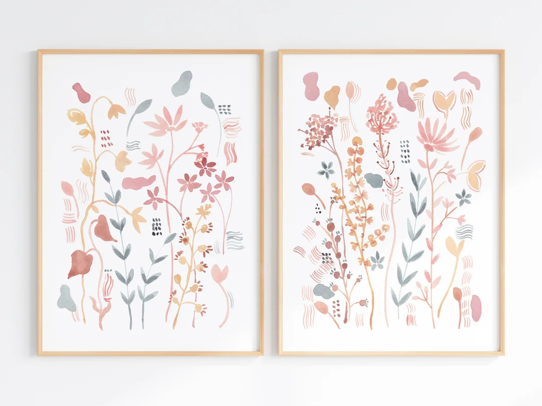 Boho Wildflowers Wall Art Set of 2 Floral Watercolor Prints - Etsy | Etsy (US)