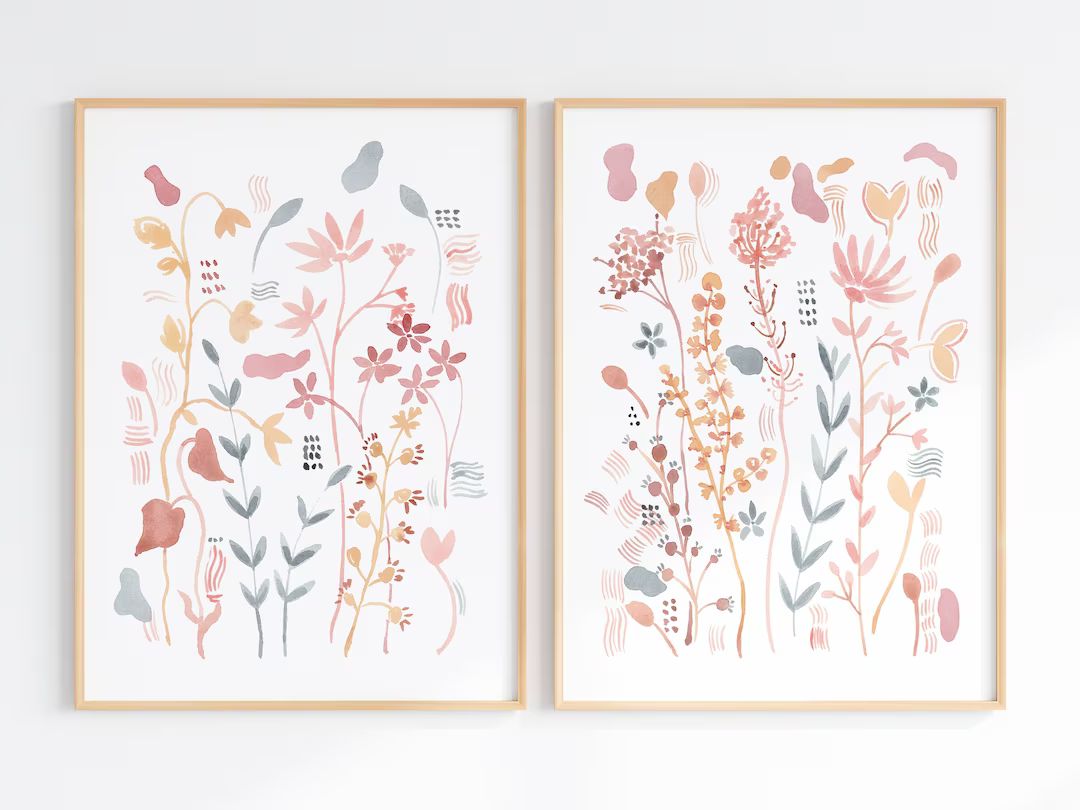 Boho Wildflowers Wall Art Set of 2 Floral Watercolor Prints - Etsy | Etsy (US)
