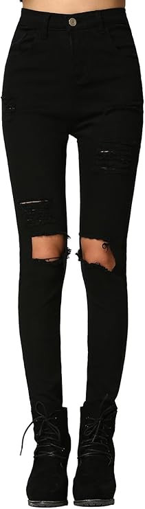 SweatyRocks Women's Casual High Waist Ripped Skinny Jeans Distressed Denim Pants | Amazon (US)