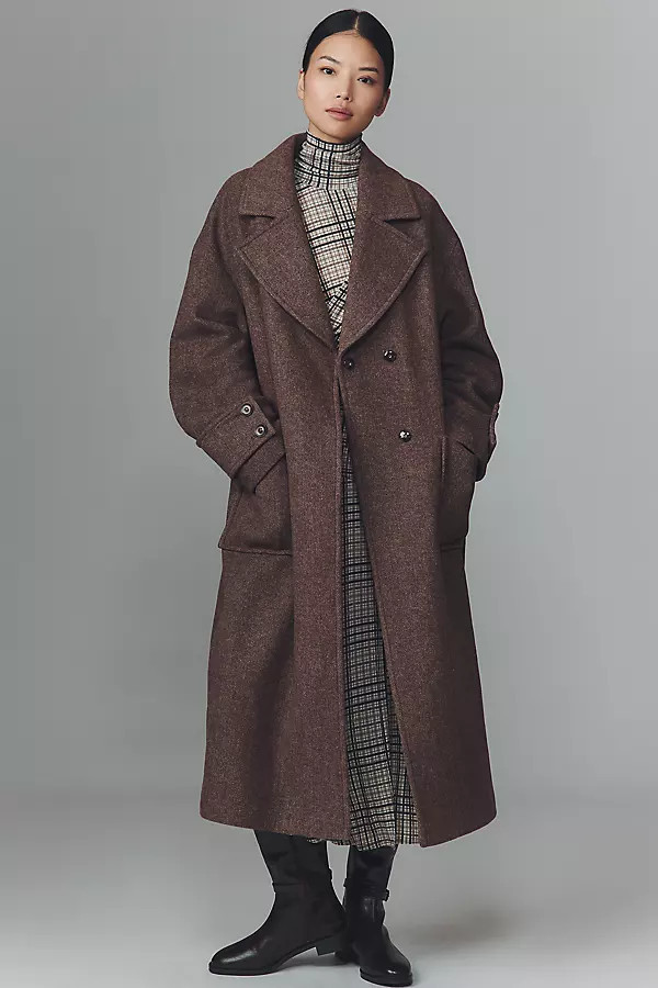 Wool-Blend Herringbone Maxi Coat Jacket | Anthropologie (US)