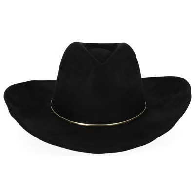 David & Young Women's Faux Suede Fedora Hat with Gold Hatband, Black | Target