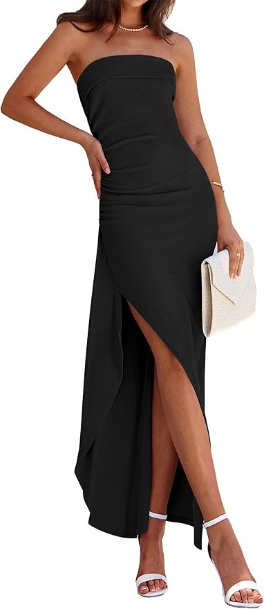 PRETTYGARDEN Women's Ruched Bodycon Dresses 2025 Summer Off Shoulder Asymmetrical High Split Eleg... | Amazon (US)