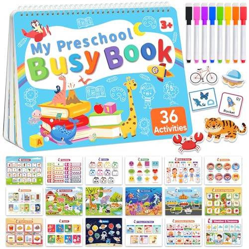 Toddler Busy Book Preschool Learning Activities, Montessori Educational Toys for 3 4 year old Boy Girl Gifts, Tracing Coloring Activity Books for Kids Ages 3-5, Autism Sensory Travel Toys for Toddlers | Amazon (US)
