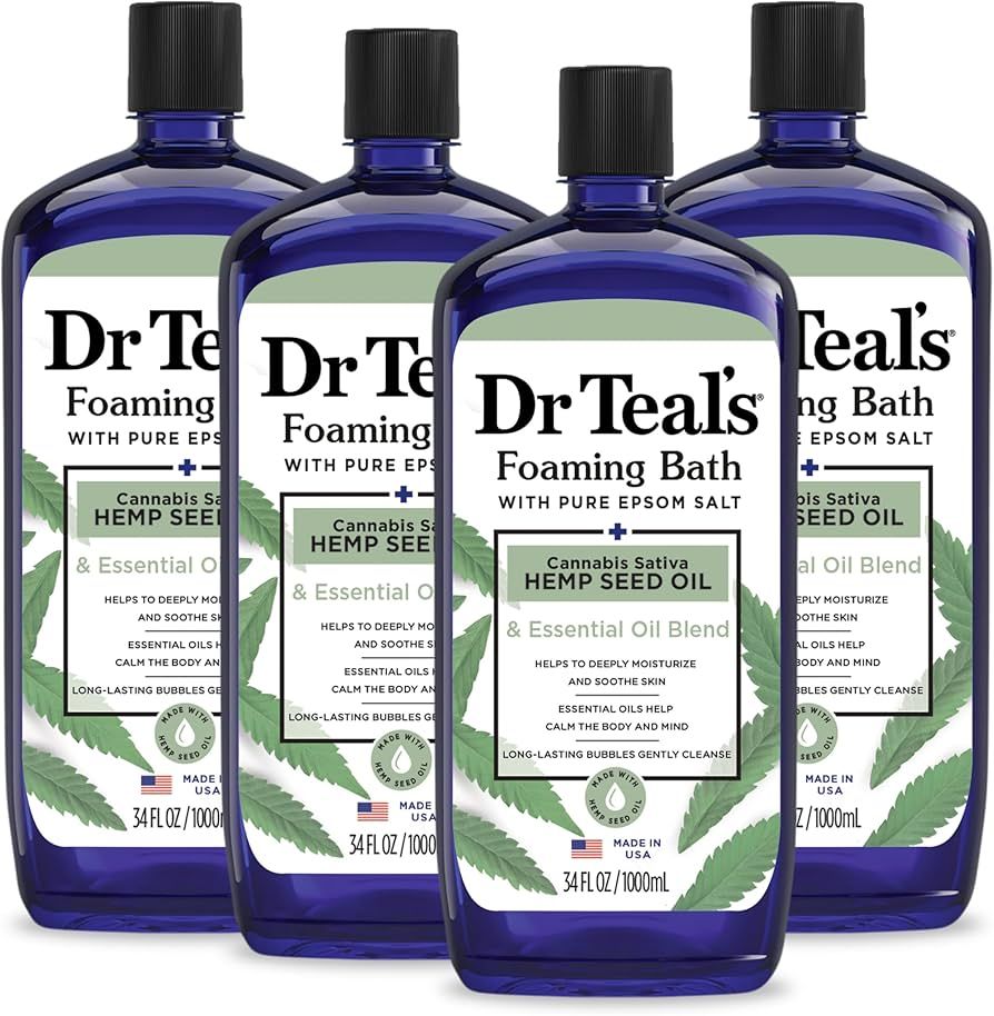 Dr Teal's Foaming Bath with Pure Epsom Salt, Cannabis Sativa Hemp Seed Oil, 34 fl oz (Pack of 4) ... | Amazon (US)
