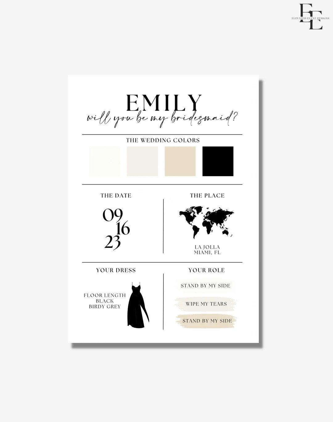 Bridesmaid Proposal Box Card • Bridal Party Info Card • Modern Minimalist Bridesmaid Infograp... | Etsy (US)