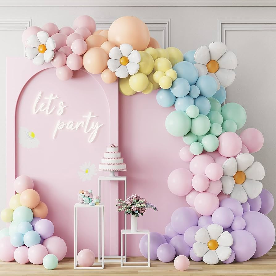 GIHOO Daisy Balloon Garland Arch Kit 157Pcs White Groovy Daisy Flower Macaron Pastel Balloons Gar... | Amazon (US)