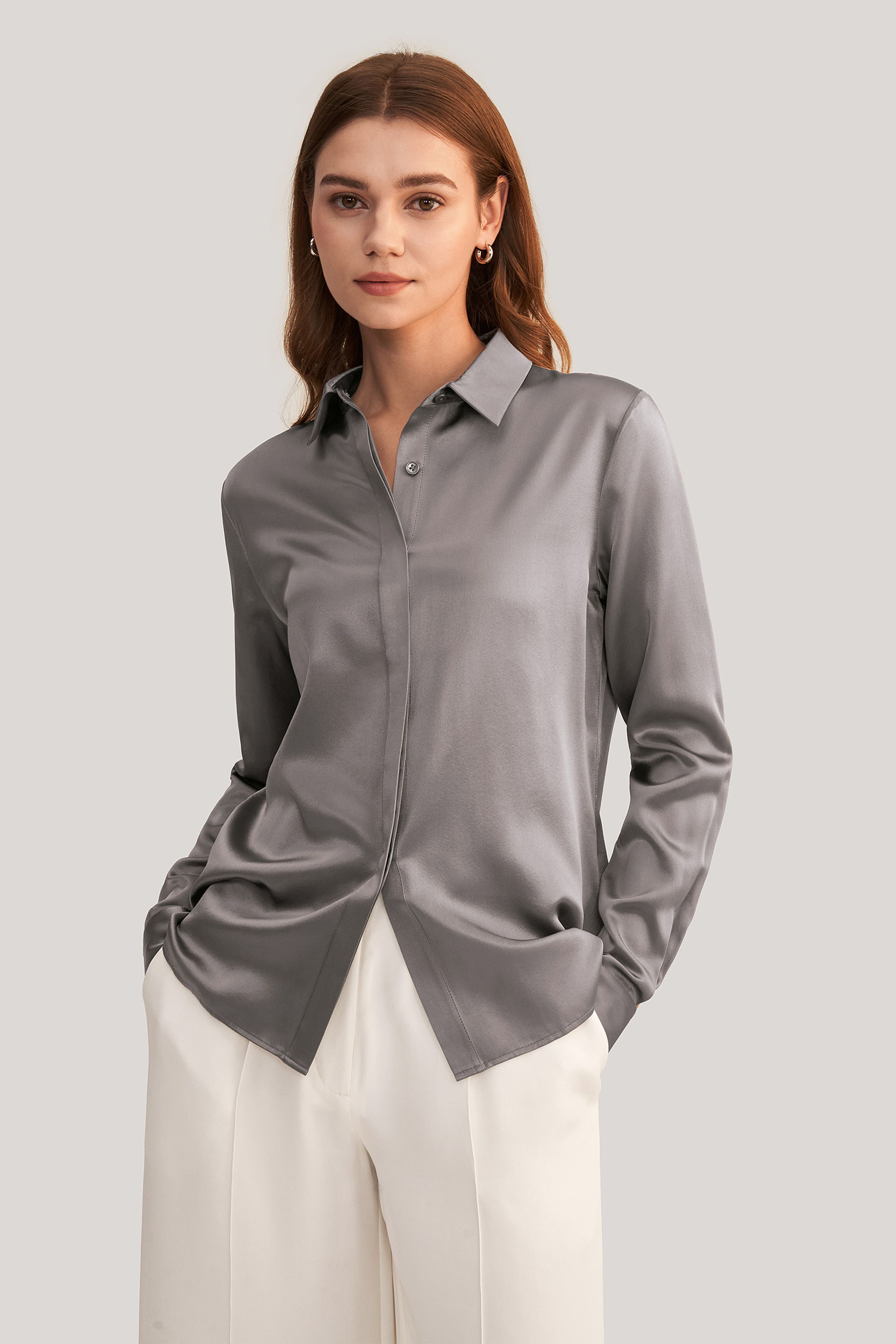 Basic Concealed Placket Silk Shirt | LilySilk
