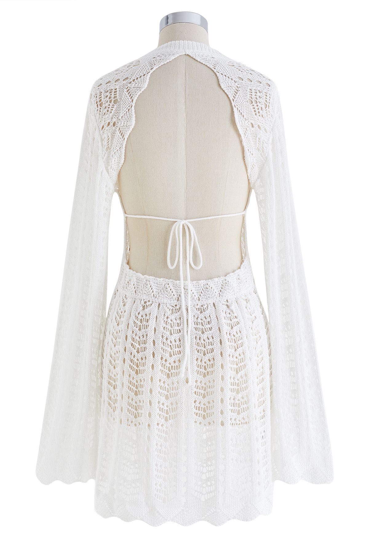 Open Back Hollow Out Knit Cover Up in White | Chicwish