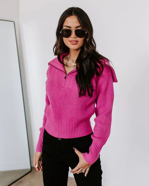 We Love It Half Zip Pullover Sweater - Hot Pink  - FINAL SALE | VICI Collection