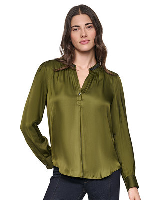Women's V-Neck Satin Long-Sleeve Top | Macy's