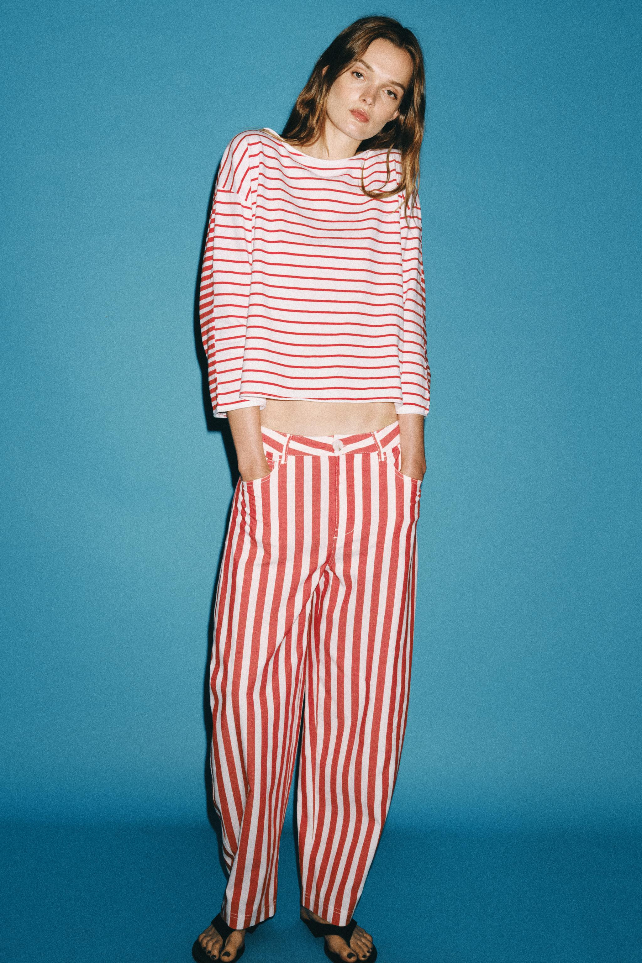 ZW COLLECTION STRIPED TAPERED JEANS | Zara US