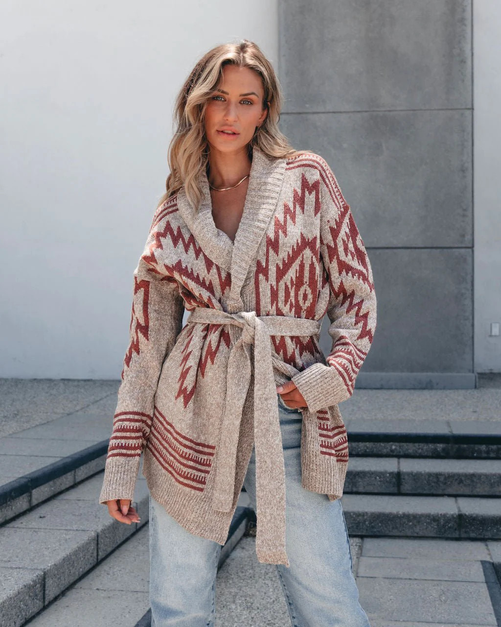 Taupe Aztec Belted Cardigan | Magnolia Boutique