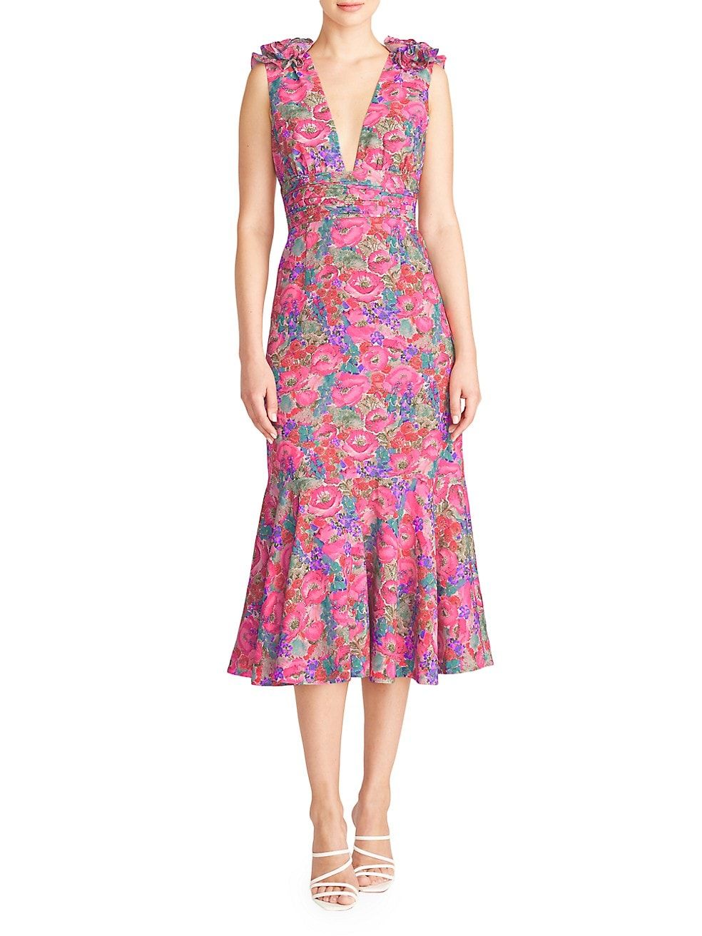 Sorena Deep V-Neck Floral Midi-Dress | Saks Fifth Avenue