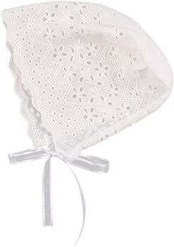 Baby Girl Bonnet Eyelet Lace Cotton Christening Bonnet Toddler Handmade Beanie Sun Protection Hat... | Amazon (US)