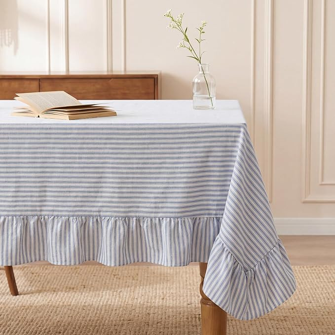Moukeren 60 x 120 in Farmhouse Ruffle Striped Tablecloth, 100% Cotton Retro Washed Vintage Table ... | Amazon (US)