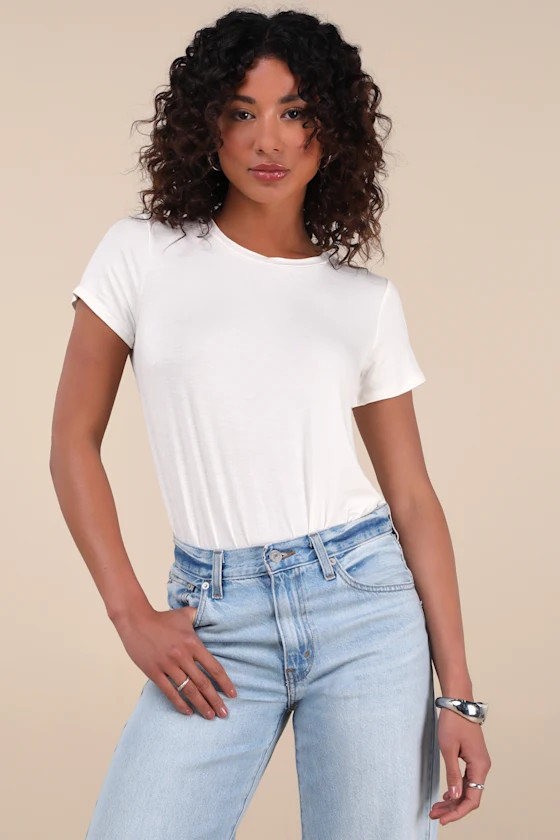 Skyra White T-Shirt Bodysuit | Lulus