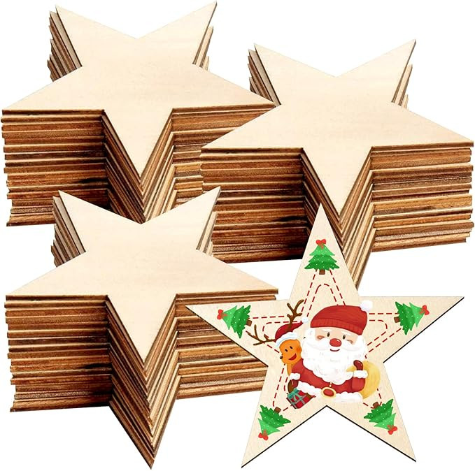 30 Pack Unfinished Wood Cutout 3 Inch Wooden Star Cutouts Unfinished Star Shaped Wood Pieces for ... | Amazon (US)