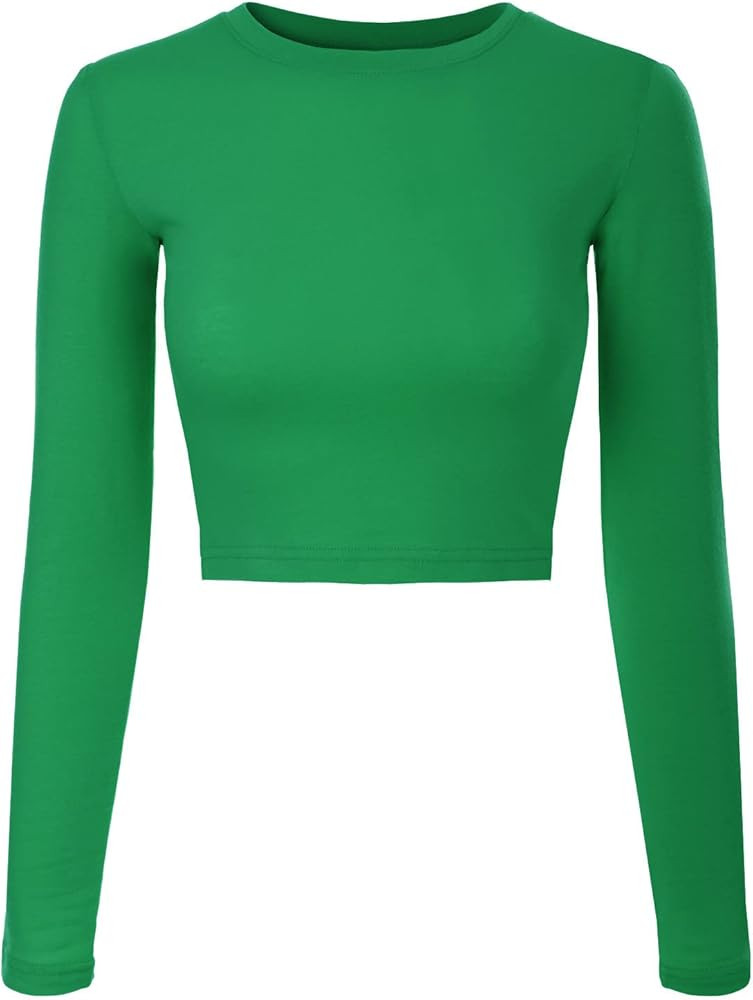 Design by Olivia Women's Solid Long Sleeve Round Neck Crop T Shirt Top | Amazon (US)