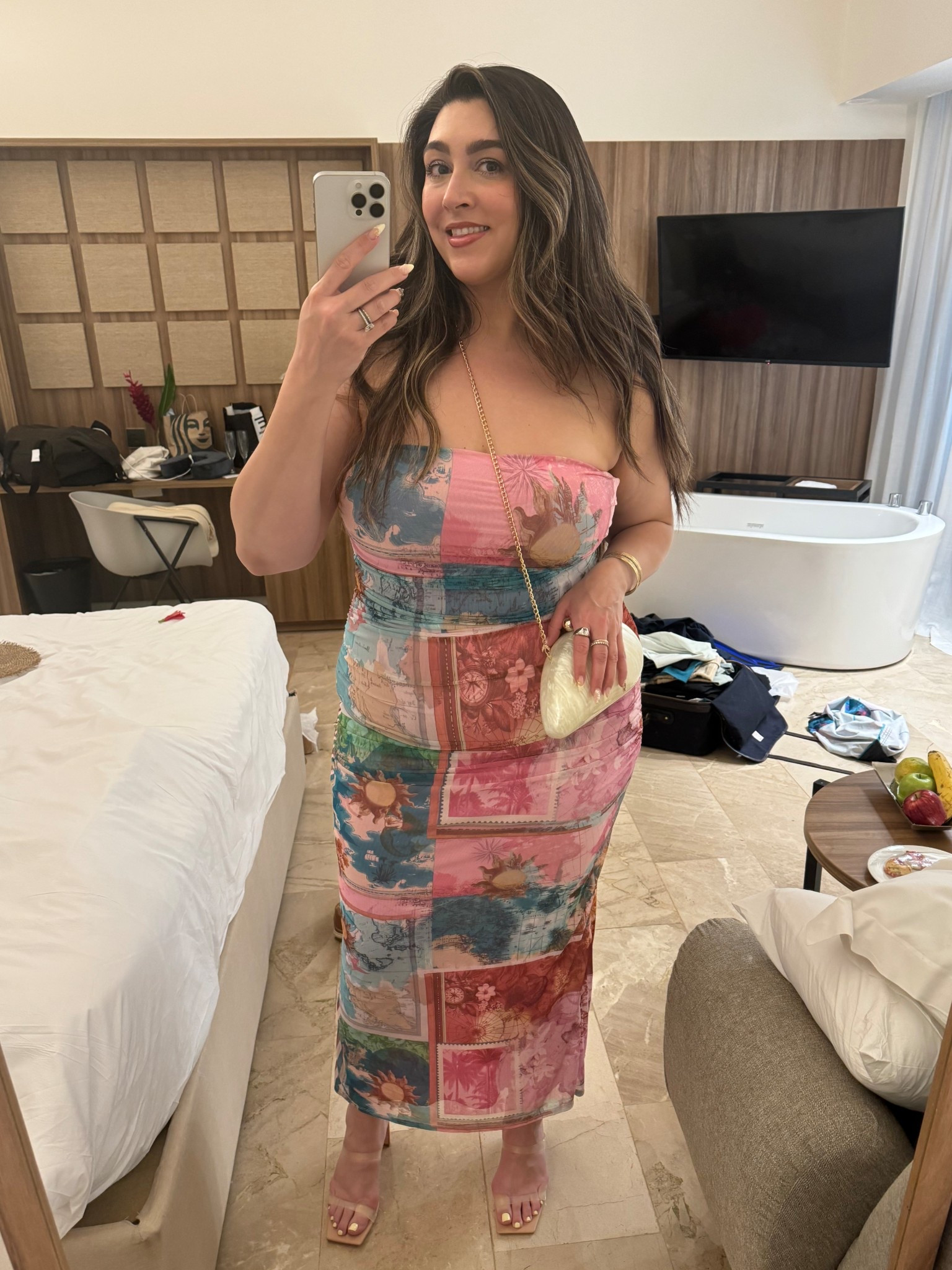 The easiest tropical fit I’ve ever put together! 🌺 UNDER $80! I paired with a nude clear strap heeled sandal, shell chain purse and mixed metal accessories. #destinationwedding #tropicalwedding #caribbeanwedding #weddingguest #beachfit #tropicaloutfit #beachdress #maxidress #summerdress #colorfuldress #shellpurse #weddingguestdress 

#LTKWedding #LTKTravel #LTKSummerEdit