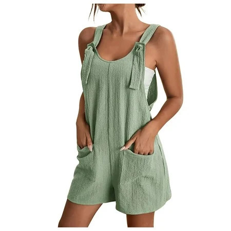 Dyegold Short Jumpsuits For Women Summer Casual Adjustable Strap Loose Linen Short Bib Overalls Jumpsuit Rompers With Pocket | Walmart (US)