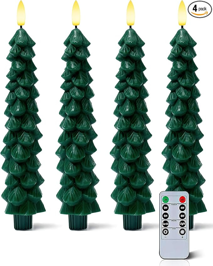 4 PCS Flameless Christmas Tree Candles with Remote Timer, Real Wax Flameless Taper Candles 9.65 I... | Amazon (US)