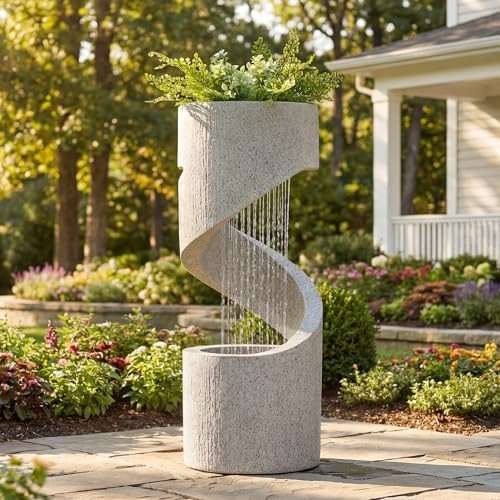 Amazon.com: Glitzhome Outdoor Water Fountain with LED Light, Decorative Tiered Curved Waterfall F... | Amazon (US)